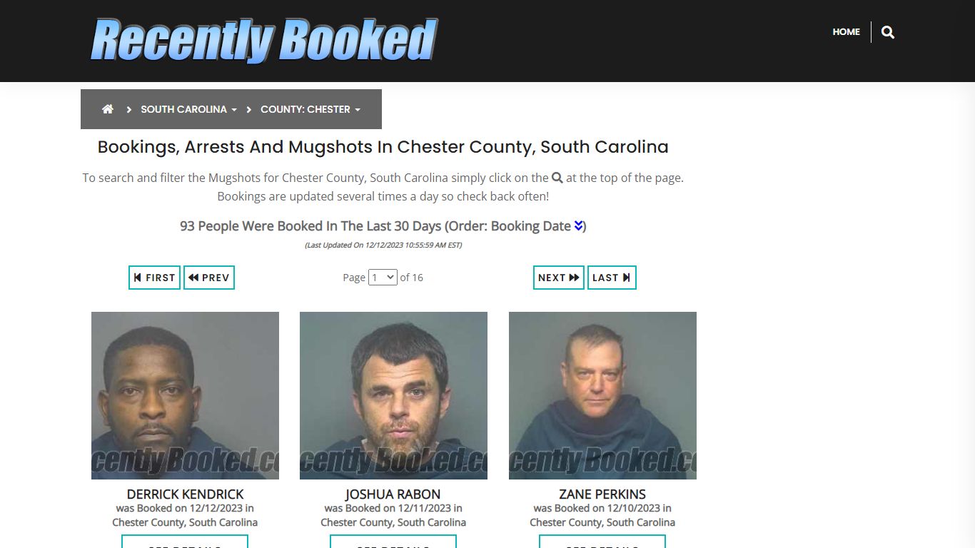 Bookings, Arrests and Mugshots in Chester County, South Carolina